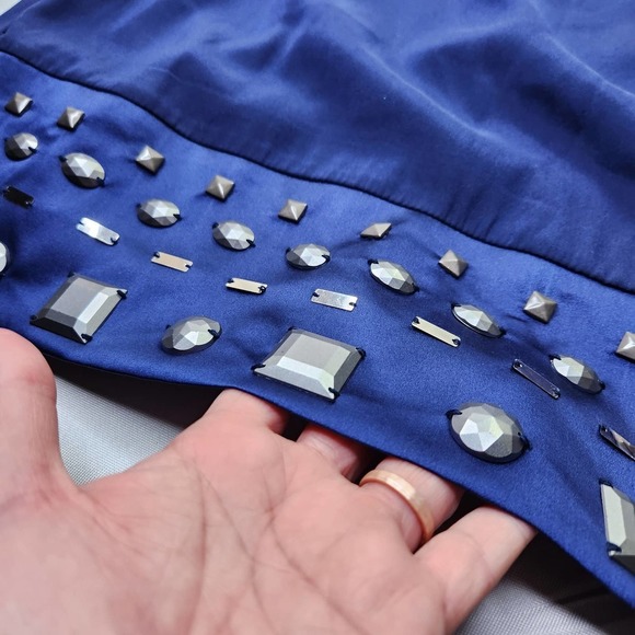 Hale Bob Womens Silk Blend Stretch V-Neck Sleeveless Studded Hem Dress Size M - Picture 6 of 10